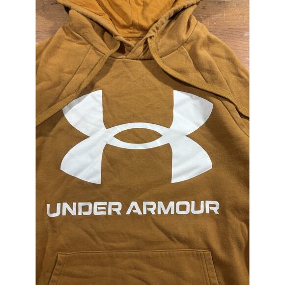 Under Armor ColdGear Hoodie Sweatshirt Men's Small Brown Loose Fit Pullover Logo - Picture 2 of 5